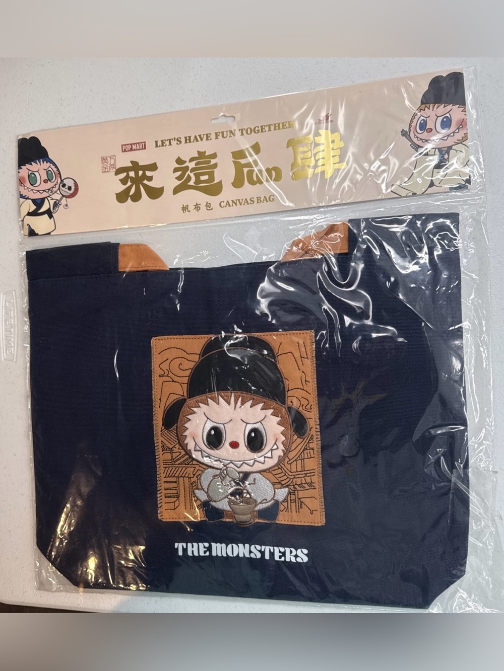 The Monsters Navy Canvas Kids Tote Bag with Character Patch